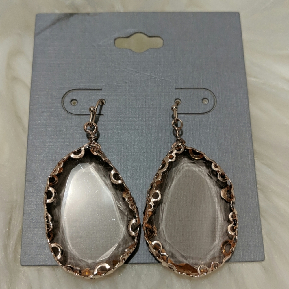 Rose Gold Tone Earrings with Acrylic Centers
